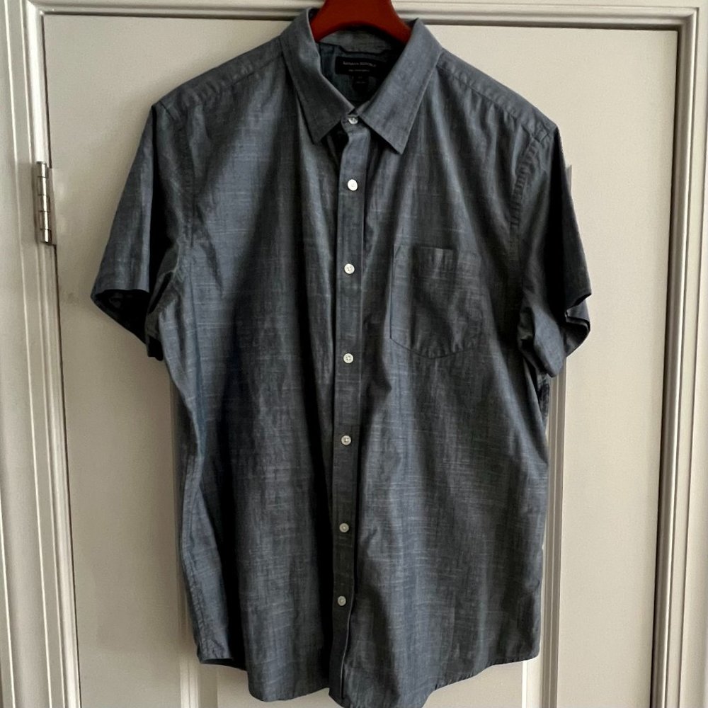 Men's Banana Republic Factory Chambray Slim Fit Short-Sleeve Shirt Size XL